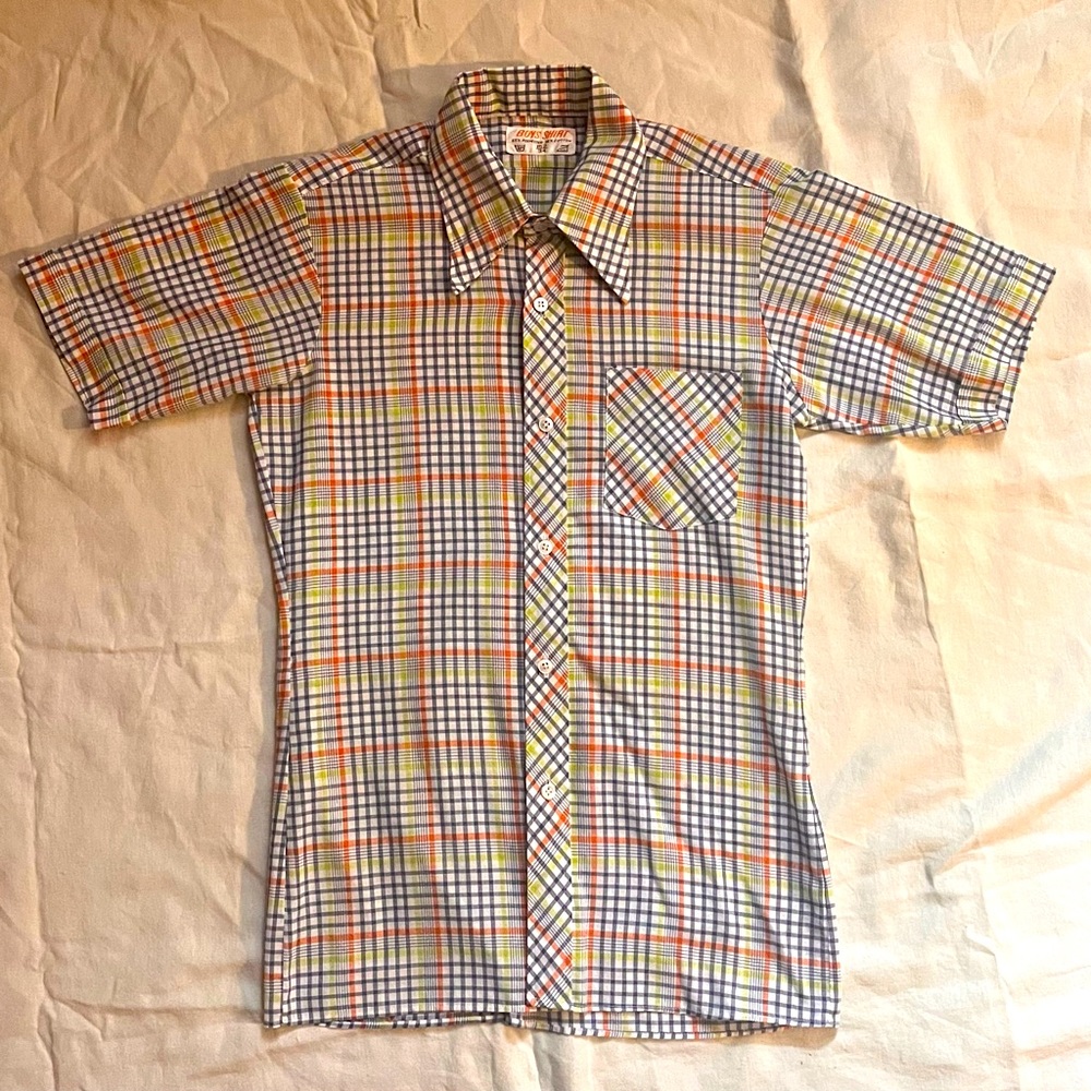 Vintage 70s Short-Sleeved Plaid Button-Up XS